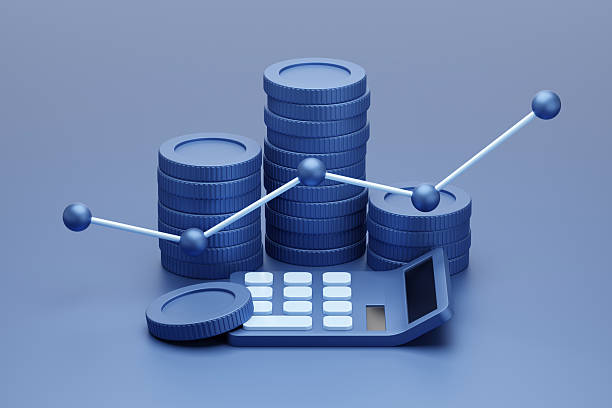 istock Finance Growth Concept With Stacks Of Blue Coins And Calculator Displaying A Line Graph 2240077343