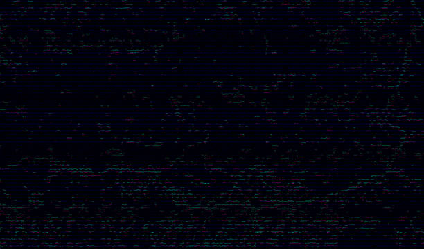 istock Glitch effect background with digital distortion and scan lines in dark purple and blue. 2240081079