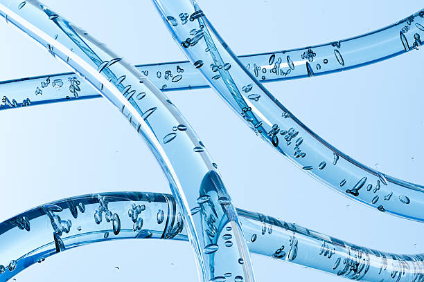 istock Abstract 3d blue liquid tubes with air bubbles, close-up on light blue background. Futuristic fluid design symbolizing purity, freshness, science, and innovation. 2240090669
