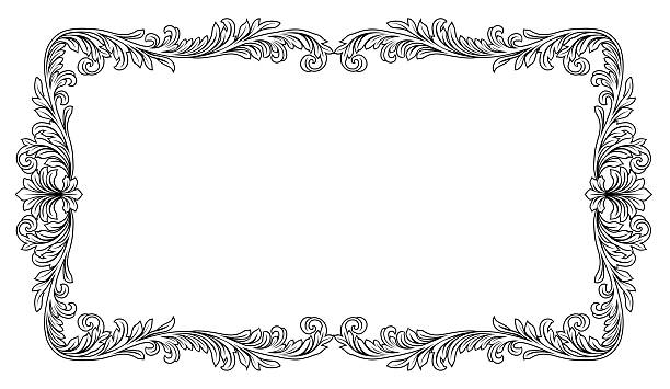 A filigree heraldic crest motif floral pattern border frame. Original design in a vintage style.