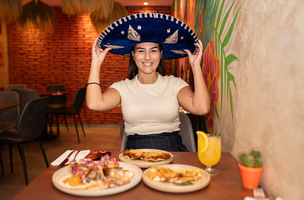 Woman eating Mexican food