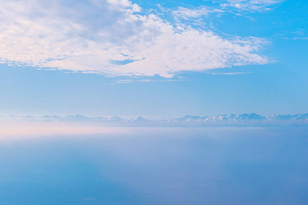 View from the airplane window, the clouds in the sky