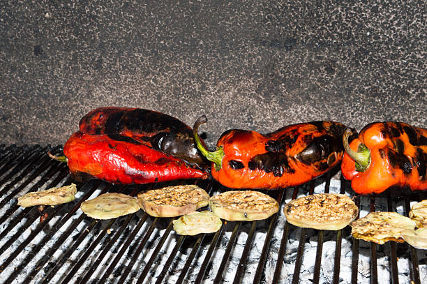Grilled Florina Red Peppers and Eggplant on Open Fire  Natural Homemade Barbecue