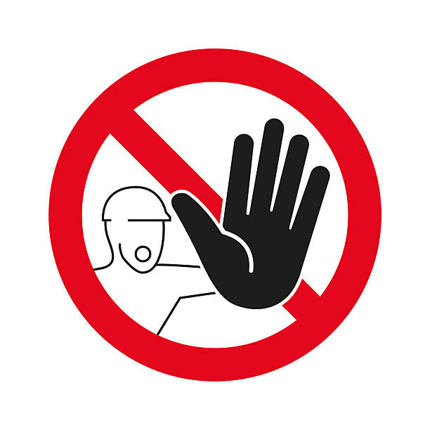 istock Prohibition sign with raised hand. No trespass sign 2240106131
