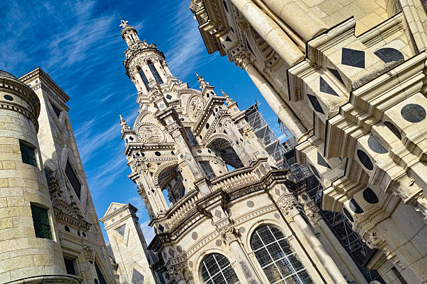 Blois, France - September 22, 2020: Side view through the park at Chateau de Chambord in a Autumn day
