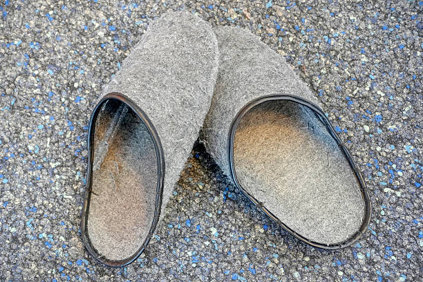 Grey Boiled Wool slippers shoes detail