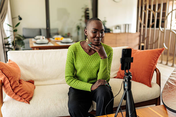 istock Black Woman Vlogging at Home 2240118613