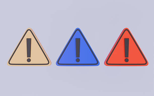 istock Warning danger icons with exclamation mark in different color 3d illustration 2240122676