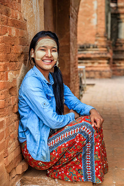 istock Young Burmese girl resting in temple, Old Bagan 2240123807