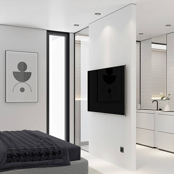 istock Small Minimalist Bedroom with Monochrome Accents 2240129450