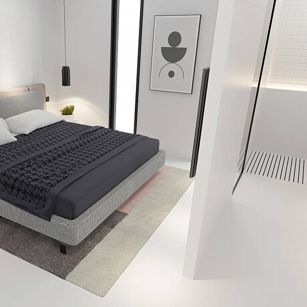 istock Small Minimalist Bedroom with Monochrome Accents 2240129479