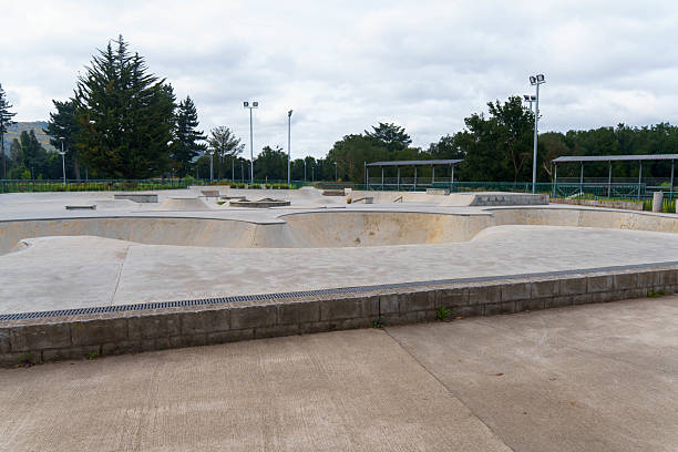 istock Empty concrete skatepark on an overcast day in latin america 2240129890