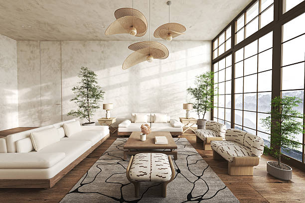 istock Modern natural living room with mountain view 2240149287