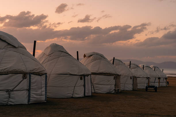 Yurts on Son kol lake Kyrgyzstan . High quality photo