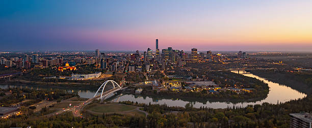 istock Aerial panoramic sunrise view of downtown Edmonton skyline, Alberta, Canada 2240155429