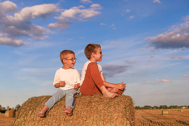 istock Brothers on hay bale at sunset 2240174967