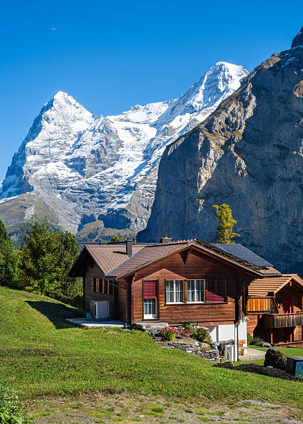 Beautiful panoramic view of winter landscape of alps mountains, France