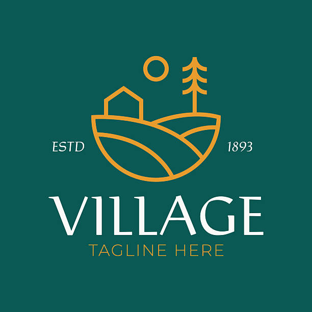 Village Logo Rural Countryside Abstract View Badge Simply Linear Style