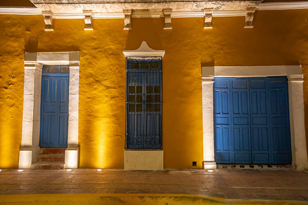 istock Campeche, Mexico Yellow building with blue doors and windows 2240187388