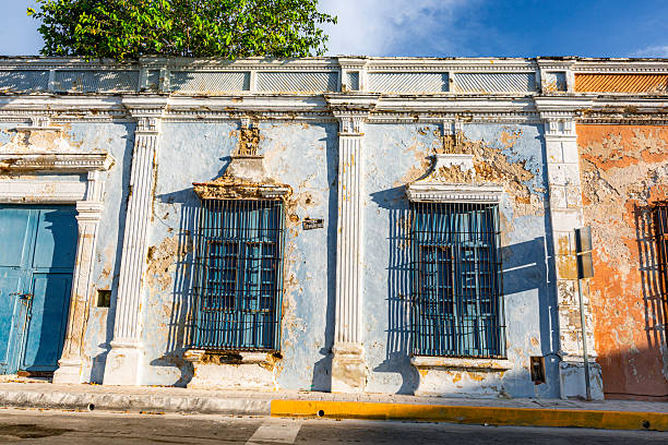 istock Campeche, Mexico Building with blue and white windows and a blue door 2240188402