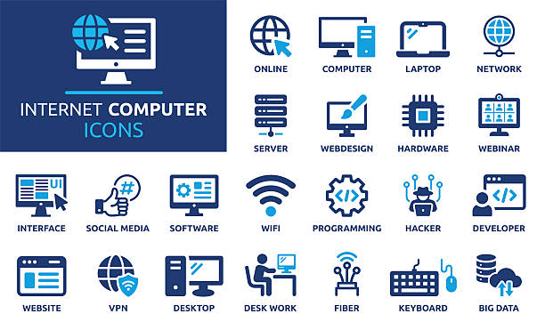 ilustrații de stoc cu set de pictograme pentru computer de internet - laptop