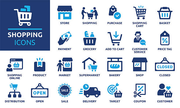 Online shopping, store, delivery, promotion and shopping cart symbol. Solid icons vector collection.