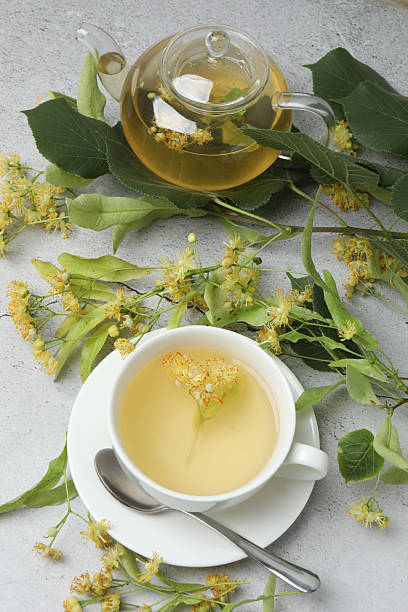 istock linden tea linden flowers, a cup with space for text 2240203497