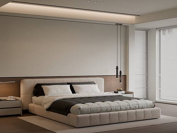 istock Modern Minimalist Bedroom Interior with Frame Poster Mockup - 3d Render 2240210386