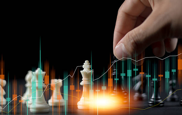 istock Chess game on chess board on stock market or forex trading graph chart for financial investment concept. Economy trends for digital business marketing strategy analysis. Abstract finance background. 2240211315