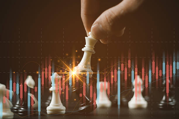 istock Chess game on chess board on stock market or forex trading graph chart for financial investment concept. Economy trends for digital business marketing strategy analysis. Abstract finance background. 2240211332