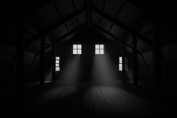 istock 3D Rendering of a Gambrel Barn Interior with Light Beams 2240213404