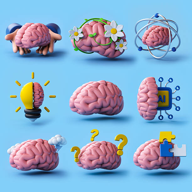 istock Set of brains in different states. 3D Rendering. 2240216293