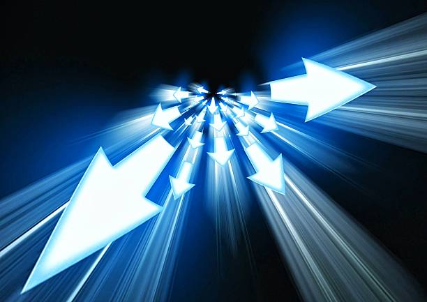 istock 3d illustration of countless abstract blue light arrows moving 2240217777