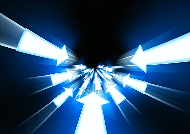 istock 3d illustration of countless abstract blue light arrows moving 2240217782