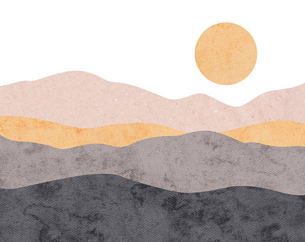 istock Abstract landscape collage with sun, digital watercolor paper texture background 2240219481