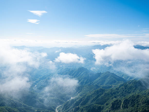 Green mountains in summer, On a foggy day,natural scenery background.