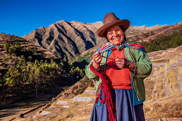 istock Peruvian woman spinning wool by hand, Sacred Valley, Peru 2240222247
