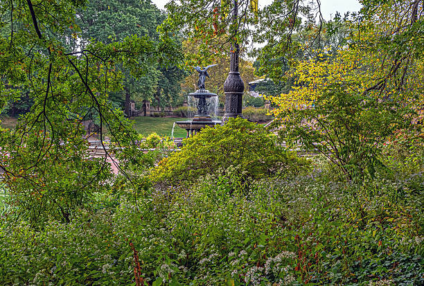 Bethesda Terrace and Fountain are two architectural features overlooking The Lake in New York City's Central Park.