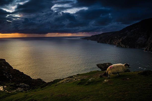 sunset over the slieve league in donegal in ireland