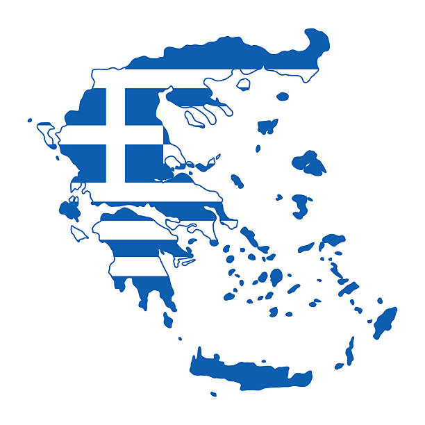 istock Greece map icon. Country silhouette with national flag pattern vector illustration. Patriotic territory sign. European Mediterranean region symbol. Abstract geographical pictogram. 2240246763