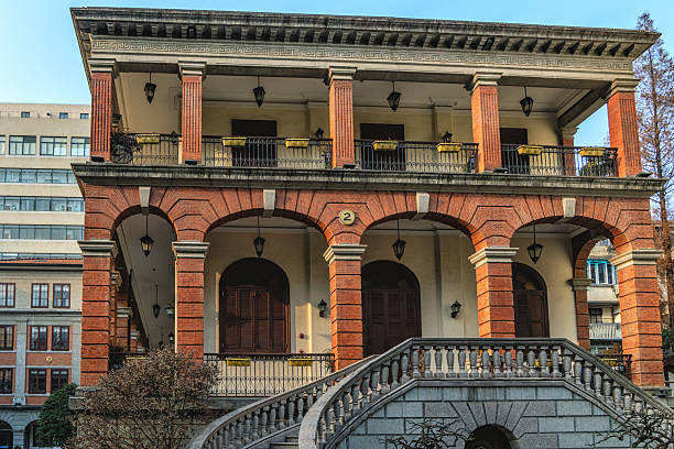 The facade of an old building in the Old Neighborhoods of Shanghai's Former French Concession on the daytime