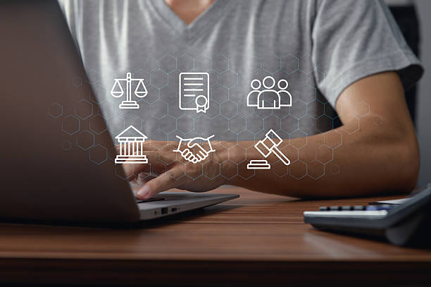 istock Modern Justice Icons in Digital Environment for Legal Representation 2240259921
