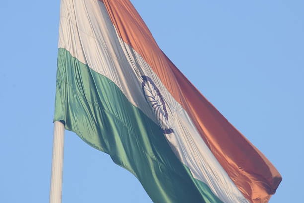 Close up of Indian flag isolated on white background. conceptual image for independence day. Top view