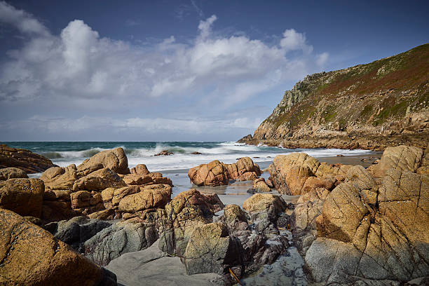 Rocky beach at Porth Nanven, Cornwall, England, UK