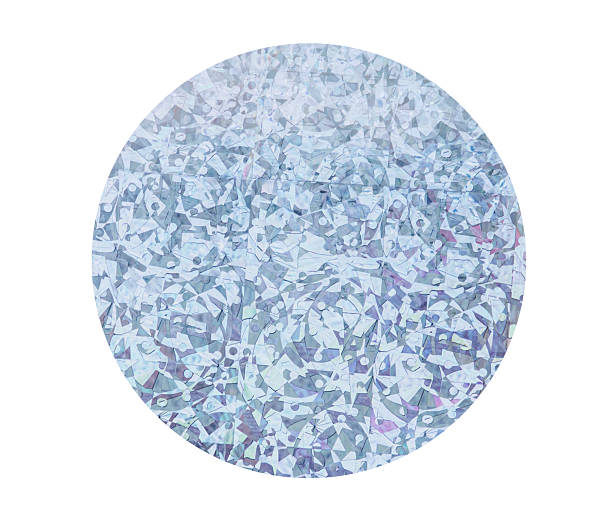 istock Iridescent Round holographic texture duct sticker with blue shimmer effect and abstract reflection, light background security 2240276950