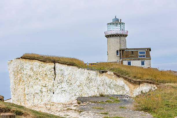 Aerial of Seven Sisters Cliffs with lighthouse , Eastbourne UK