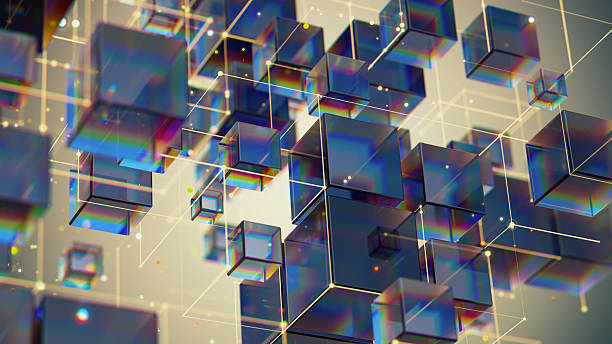 istock Abstract 3D Glass Cubes and Neon Grid: Futuristic Digital Architecture and Connectivity Network 2240312713