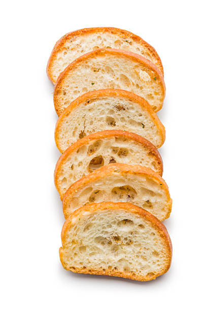 istock Crispy roasted bruschetta bread isolated on white background. 2240316228