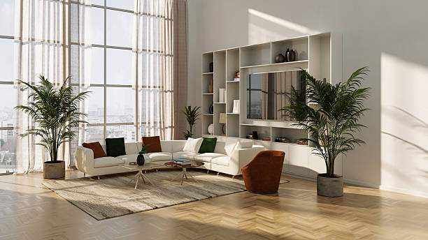 istock Large luxury modern bright interiors Living room mockup illustration 3D rendering image 2240325694