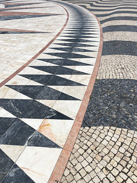istock Marble Tile and Cobblestone Geometric Pattern Courtyard, Belem, Lisbon, Portugal 2240348672